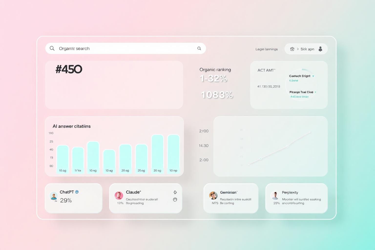 RanksPro AI SEO dashboard showing organic rankings alongside citations from ChatGPT, Claude, Gemini, and Perplexity